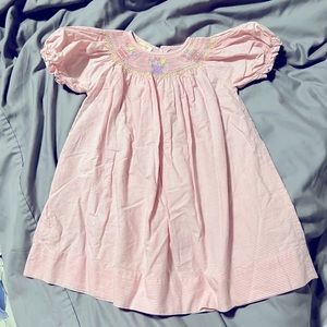 Anavini Pink and White Smocked Dress